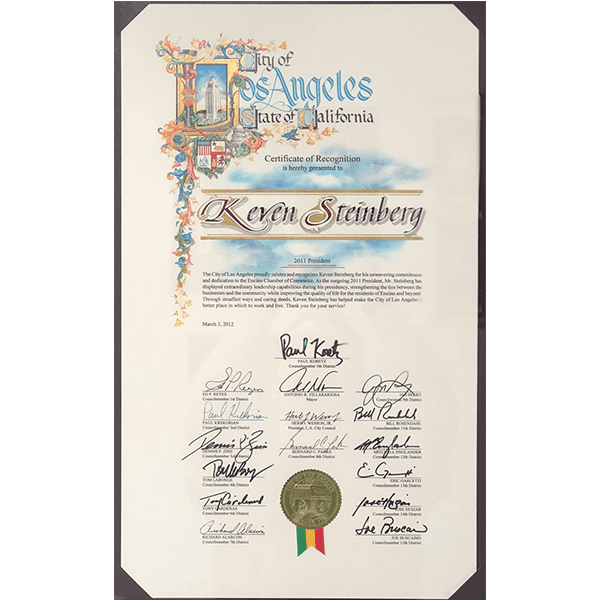city of la certificate of recognition